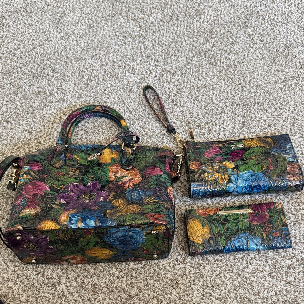 Brahmin Floral Satchel and Wallet Set - Multicolor